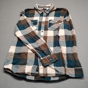 Men's Plaid Shirt - Blue, Brown, and White Xl